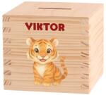 ATMOWOOD Gyerek fa persely - Vad Ázsia Válasszon egy állatot: Tigris (Skarbonka 9,5x9,5)