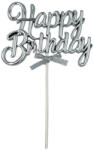 FUNDRAG Torta beszúró, topper - Happy birthday (ezüst), műanyag
