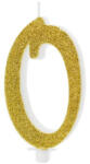 PARTYDECO születésnapi glitter gyertya, 0, arany, 10cm (SCU4-0-019)