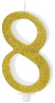 PARTYDECO születésnapi glitter gyertya, 8, arany, 10cm (SCU4-8-019)