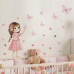BRUP Home Decor Falmatrica gyerekszobába, BRUP Home Decor - Kislány virágokkal, pillangókkal