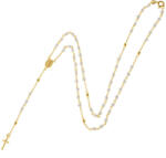 Argento-ekszer Arany nyaklánc - rózsafüzér, 5 tized, kereszt, Csodás érem, fehér golyó alakú műgyöngyök, műgyöngy, hossza 45 cm (9A002)