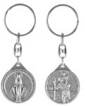 ST. ITA Kulcstartó - Szent Kristóf-Csodás Mária - kerek, ezüst-oxid - 8, 5 cm