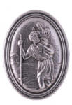 ST. ITA Szent Kristóf ezüst színű fém érem, öntapadós-mágneses, ovális 3x4 cm