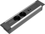 Fellowes Priza modulara eGST, Filex Power Desk Insert, 2x 230V, USB A+C, Keystone, silver/negru, Fellowes 681091