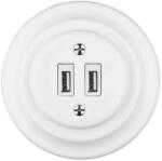 Bohemia Design - Porcelán retró USB fali aljzat kerettel, 2x USB-A, fehér 12359388 (BF0023)