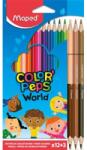 Maped Színes ceruza készlet, háromszögletű, MAPED "Color`Peps World", 12 különböző szín + 3 kétvégű bőrtónus ceruza (832071)