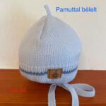  Vastag kötött baba sapka pamut béléssel - Kék hajó kék csíkkal (34-36 cm fejkörfogat)