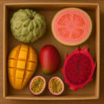  Brasil Mixt Aprox 1.5kg (1 Buc Egg Fruit, 1buc Mango Rosu Palmer, 1buc Fructul Dragonului Rosu, 2buc Fructul Pasiunii, 2buc Guava Roz)