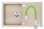 FERRO Set Chiuveta Ferro Mezzo II 1 Cuva si Picurator 780x480 mm, nisip si Baterie Ferro Zumba - baterie stativa bucatarie cu pipa flexibila, verde (DRGM48/78SA+BZA4G)
