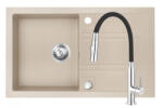 FERRO Set Chiuveta Ferro Mezzo II 1 Cuva si Picurator 780x480 mm, nisip si Baterie Ferro Zumba Slim 2F - baterie stativa bucatarie cu pipa flexibila, negru (DRGM48/78SA+BZA43B)