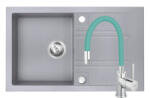 FERRO Set Chiuveta Ferro Mezzo II 1 Cuva si Picurator 780x480 mm, gri si Baterie Ferro Zumba - baterie stativa bucatarie cu pipa flexibila, menta (DRGM48/78GA+BZA4M)