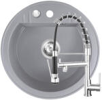 FERRO Set Chiuveta Ferro Mezzo II Rotunda cu o cuva Ø 51 cm, gri si Baterie Ferro Freya3 Stativa Bucatarie culoare gri, cartus ceramic (DRGM1/51GA+BFE41)