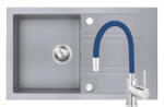 FERRO Set Chiuveta Ferro Mezzo II 1 Cuva si Picurator 780x480 mm, gri si Baterie Ferro Zumba - baterie stativa bucatarie cu pipa flexibila, albastru (DRGM48/78GA+BZA4L)