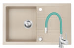 FERRO Set Chiuveta Ferro Mezzo II 1 Cuva si Picurator 780x480 mm, nisip si Baterie Ferro Zumba - baterie stativa bucatarie cu pipa flexibila, menta (DRGM48/78SA+BZA4M)
