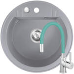 FERRO Set Chiuveta Ferro Mezzo II Rotunda cu o cuva Ø 51 cm, gri si Baterie Ferro Zumba - baterie stativa bucatarie cu pipa flexibila, menta (DRGM1/51GA+BZA4M)