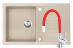FERRO Set Chiuveta Ferro Mezzo II 1 Cuva si Picurator 780x480 mm, nisip si Baterie Ferro Zumba - baterie stativa bucatarie cu pipa flexibila, rosu (DRGM48/78SA+BZA4R)