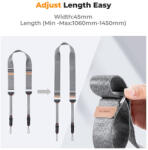 K&F Concept lapos nyakpánt gyorskioldó csattal, 4, 5cm x 100-145cm, szürke (KF-13-132)