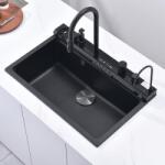 Inter Ceramic Кухненска мивка AQUARIS 8276 BLACK + Смесител 7567131MB, Inter Ceramic, гранит, едно корито, с цедка и сифон, 76x23х48.5см (BG 8276 BLACK + 7567131MB) Мивка за вграждане