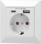 Orno Egyetlen 2P+Z Schuko Aljzat, USB-A és USB-C, 5Vdc Kimenet, Max 2, 8A