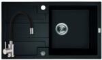 Laveo SRB_711B+SAP4-F090KB - LAVEO Barbados 76 matt fekete mosogató 760X440 + ZEGOR matt fekete csaptelep szett dugókiemelővel (SRB_711B+SAP4-F090KB)