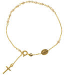 Argento-ekszer Arany karkötő rózsafüzér - 1 tized, kereszt, Csodás érem, fehér golyó alakú műgyöngyök, hossza 19 és 21 cm (9A004)