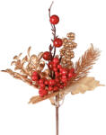 Valex Decor Aranyleveles dekor pick piros bogyókkal, 24 cm magas (PE038-01)