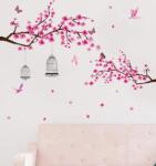 Vanshe Homedecor Falmatrica nappaliba - Pink virágok faágon, kalitkák, pillangók, madarak