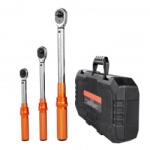 OMS Set 3 Chei dinamometrice, 1/4, 1/2, 3/8 inch, Domeniu 2.3-61 Nm, 72 dinti, Clichet, Cr-Mo, Valiza si 3 prelungitoare