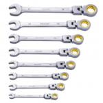 Vevor Set 8 chei cu clichet, Cap felxibil, Crom Vanadiu, 8, 10, 11, 12, 13, 14, 15, 17 mm, Husa, 72 dinti