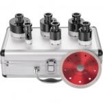 VivaTechnix Set 6 carote diamantate si 1 disc taiere 125 mm pentru gresie, marmura, 20/35/40/50/55/68 mm, prindere M14, umed sau uscat