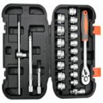 TOYA Trusa tubulare cu clichet si adaptoare 3/8", 22 piese