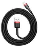 Baseus CAFULE adatkábel (USB - lightning, 200cm, gyorstöltő 3.0, törésgátló, cipőfűző) FEKETE/PIROSC