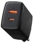 Baseus COMPACT hálózati töltő USB+Type-C aljzat (20W, PD gyorstöltő 3.0) FEKETECCXJ-B01 (109416)