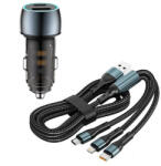 Autolife Autós töltő + 3IN1 gyorstöltő kábel - 48W - Quick Charge 3.0 - 12-24V LED 07AC+ SZETT (13320)
