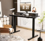 FlexiSpot ONE PIECE Elektromos Állítható Íróasztal, Kétmotoros, 140×70 Cm - Magasságállítható Ülő-Álló Asztal Fekete Vázzal és Fekete Asztallappal, Memóriagombokkal, Otthoni Irodába (EG2-BB-1407)