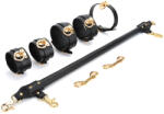 SuperLove Luxury Leather Spreader Bar with Leather Cuffs & Collar Black