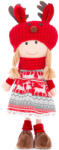 MagicHome MagicHome karácsonyi dekoráció, lány, piros-szürke, sapkában, 42 cm (TC8091334)