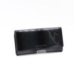 GREGORIO fekete / lakk / tollmintás cipzáras hátul lehajtós nagy női bőr pénztárca ff-122