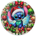  Nyomtatott fa tábla koszorú közép - Karácsonyi Stitch 11, 8cm - papelito