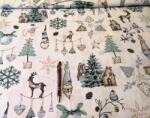  Fehér alapon karácsonyi manó - szarvas - fenyő pamutvászon - 160 cm