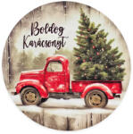  Nyomtatott fa tábla koszorú közép - Autós karácsonyi 11, 8cm - papelito