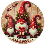  Nyomtatott fa tábla koszorú közép - Piros manók 11, 8cm - kosarbolt