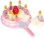 Eco Toys Set de tort din lemn cu scai, lumânări și căpșuni pentru copii, 15 piese ECOTOYS