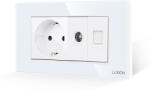 Luxion Priza Schuko + TV + Internet cu Rama Din Sticla LUXION, Standard Italian, 4M SmartElectro IntelligentHouse (LXI-045/32/38GF-W)