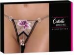 Cottelli Collection - luxus, hímzett liliom tanga (fekete-fehér)