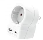 SKROSS Europe - USA Utazóadapter USB-C + USB-A (20W PD, gyorstöltés, Fehér) (1.500284-E) (1.500284-E)