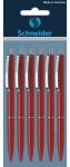 Schneider K15 golyóstoll, piros test, kék színű, 6 db/készlet