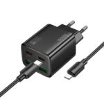 hoco. Incarcator Retea Cu Cablu Lightning HOCO N56, 30W, 3A, 2 x USB-A - 2 x USB-C, Negru - gsmnet