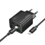 hoco. Incarcator Retea Cu Cablu Lightning HOCO N55, 20W, 3A, 2 x USB-A - 2 x USB-C, Negru - gsmnet